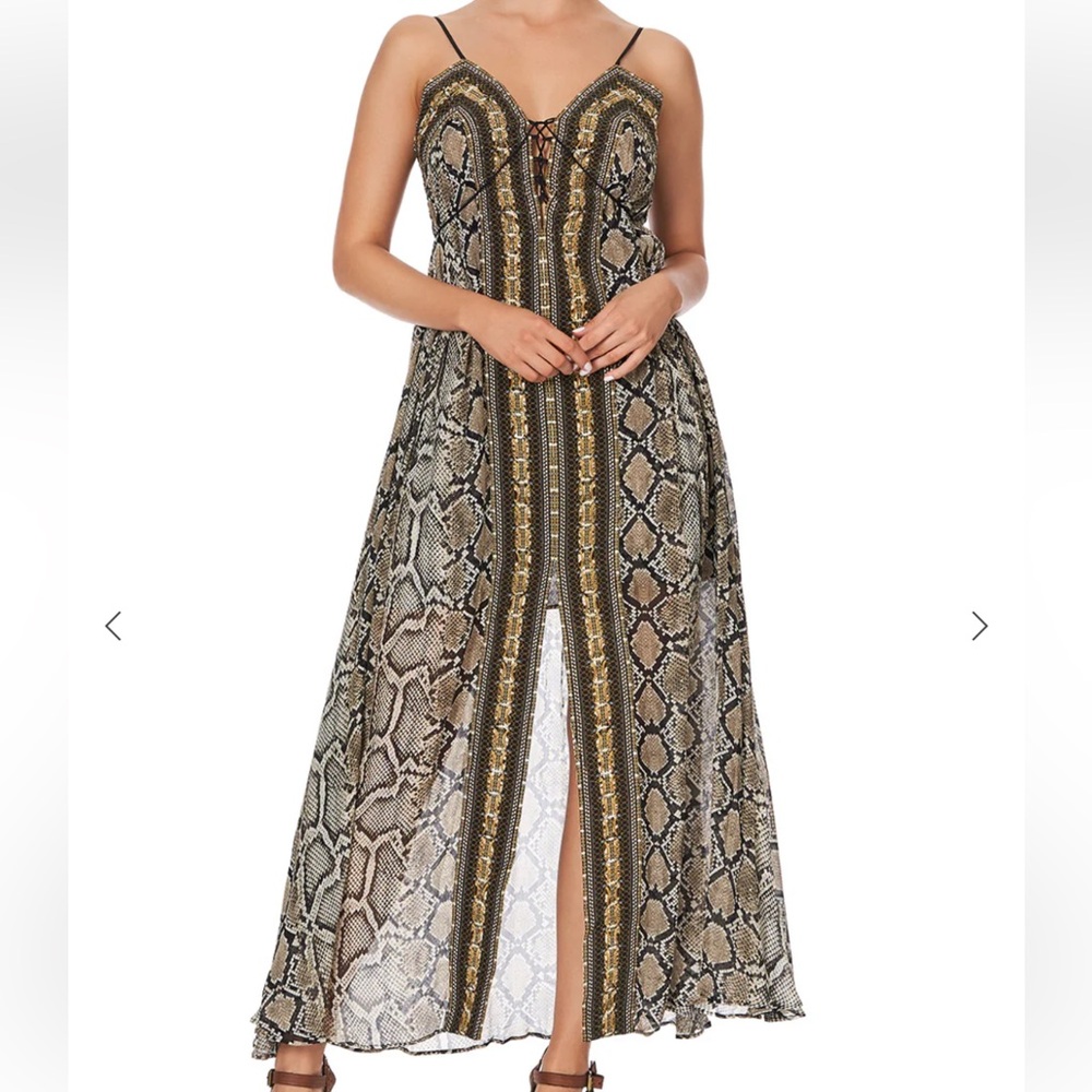 Camilla Snake-Print Maxi Dress with Gold Trim